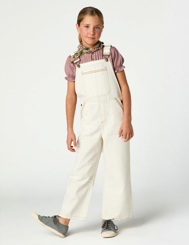 WHITE DUNGAREES EMBROIDERED POCKETS