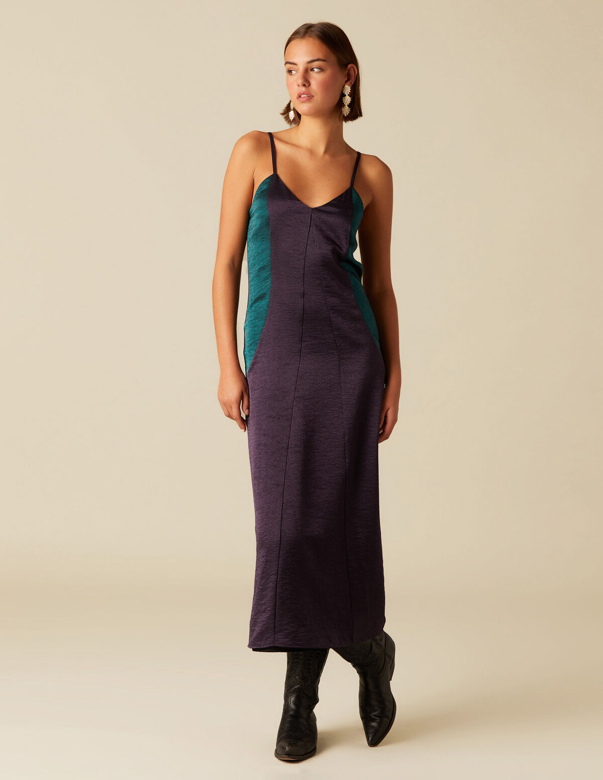 ROBE À BRETELLES MÛRE CONTRASTE