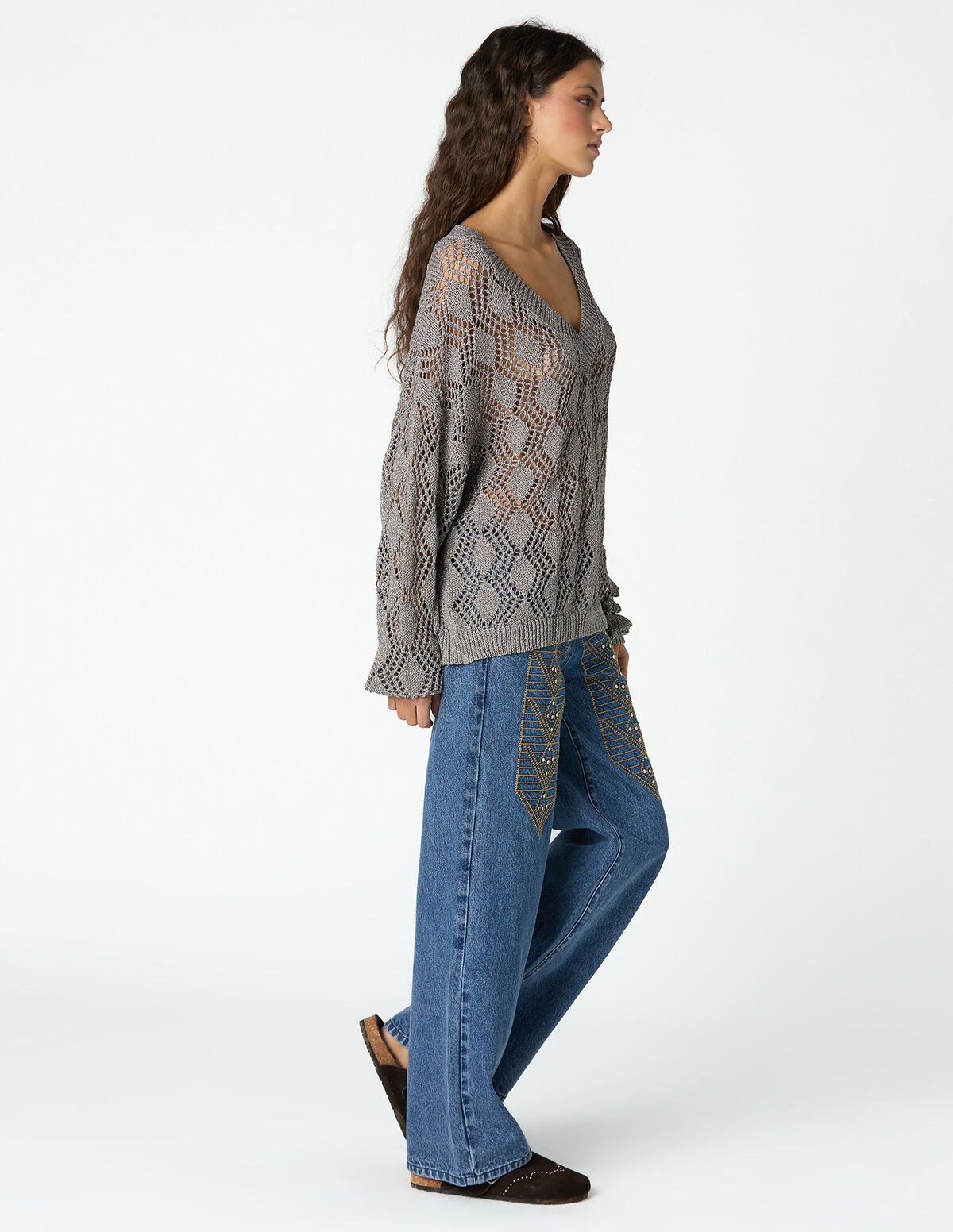 GREY EMBROIDERED JEANS