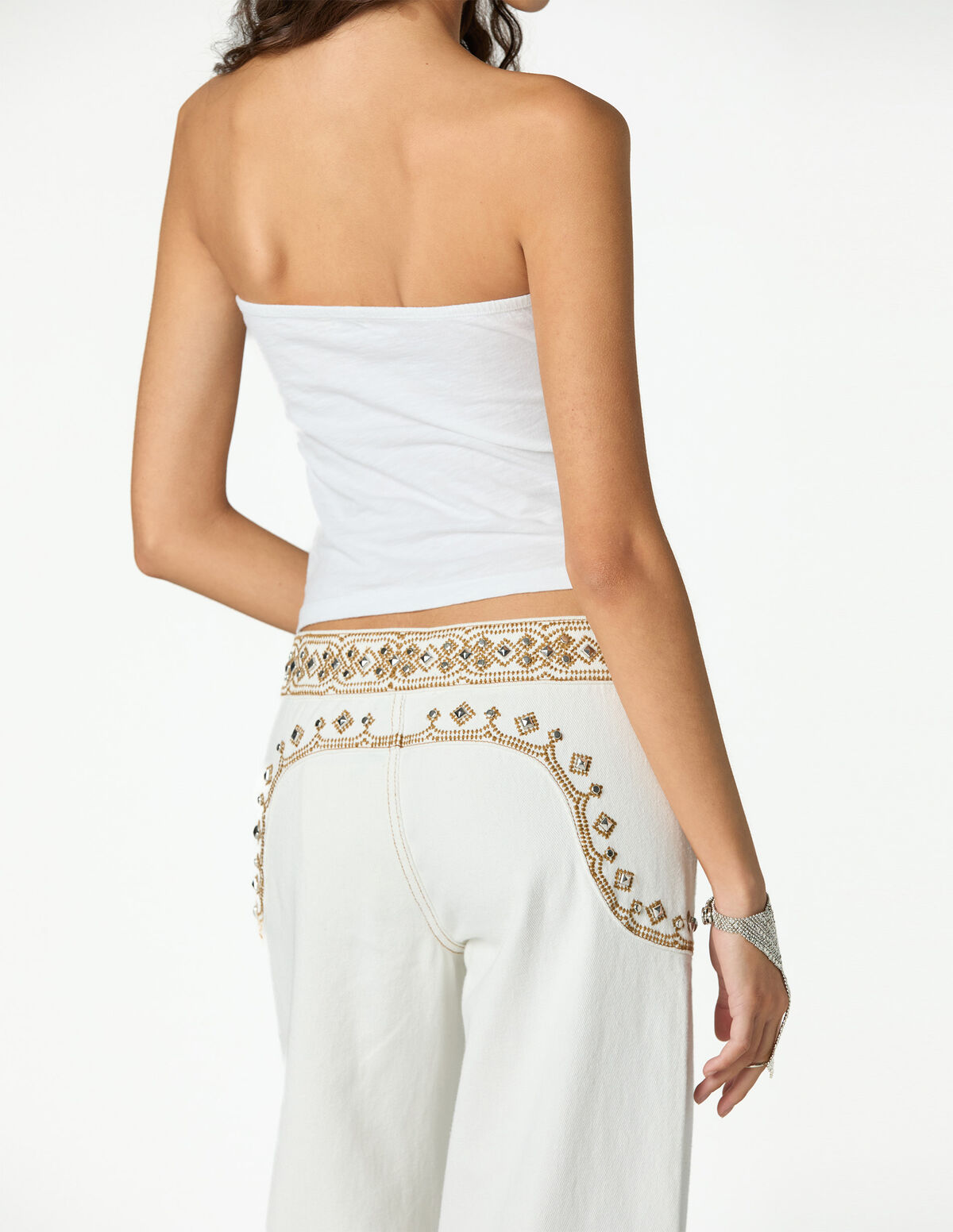 CAL&Ccedil;AS CINTADO BORDADO ECRU