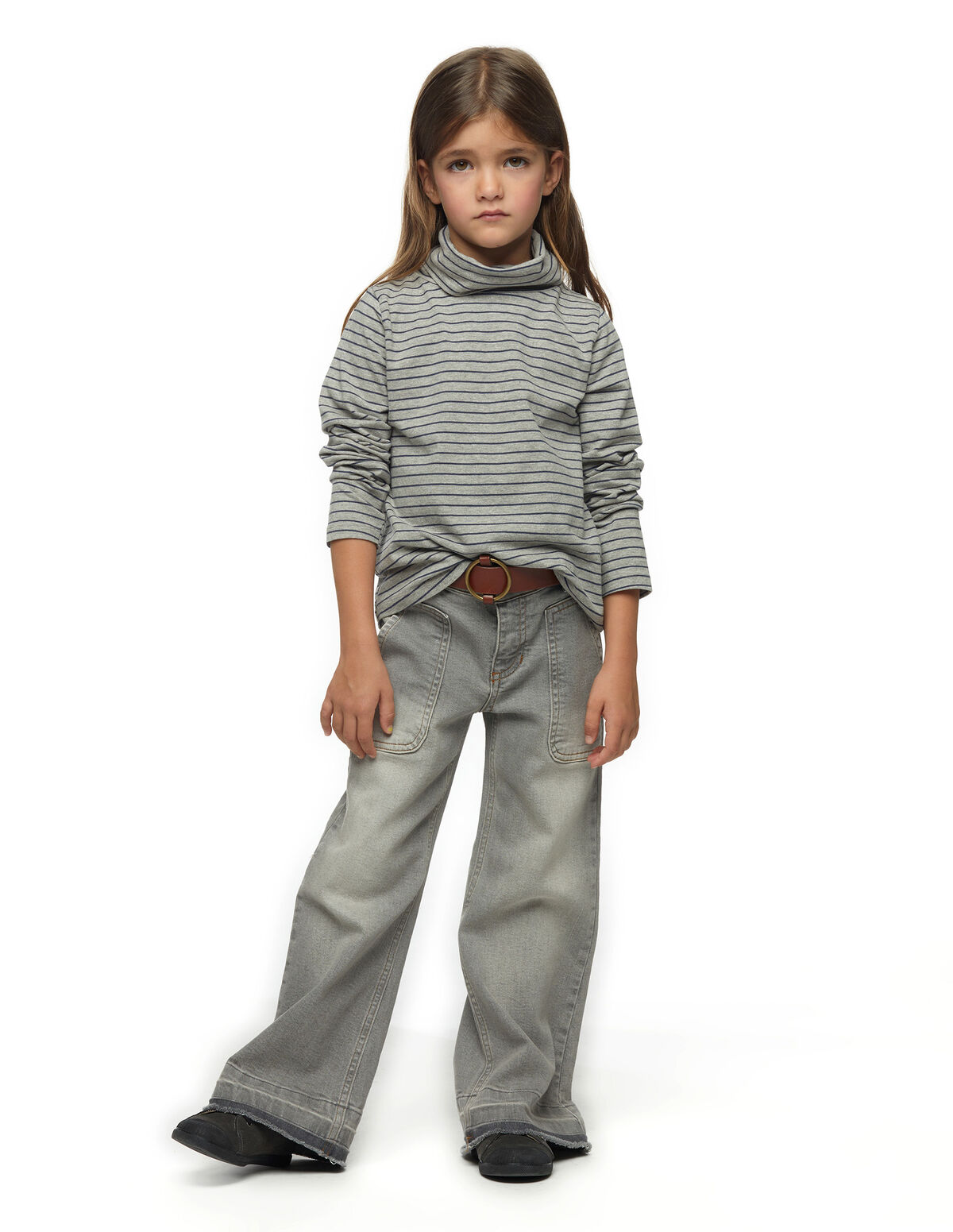 BLUE AND GREY STRIPED TURTLENECK