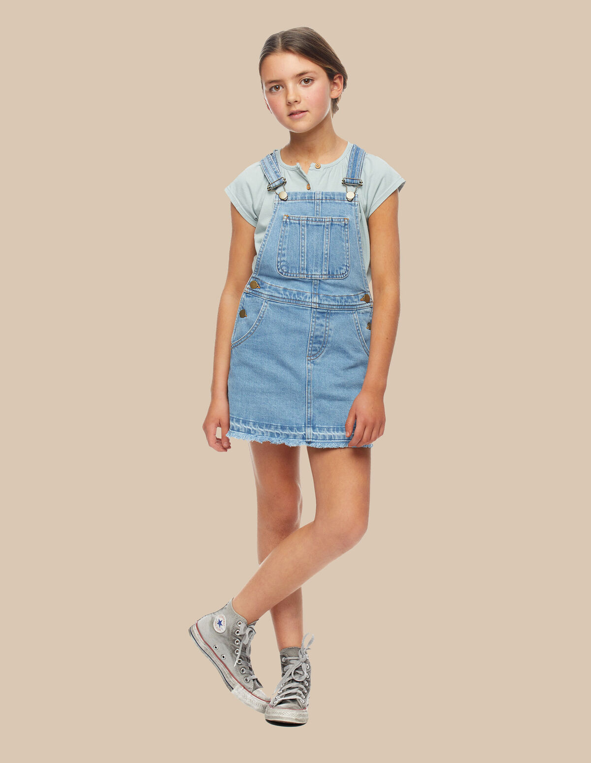 Robe chasuble jean bleu clair