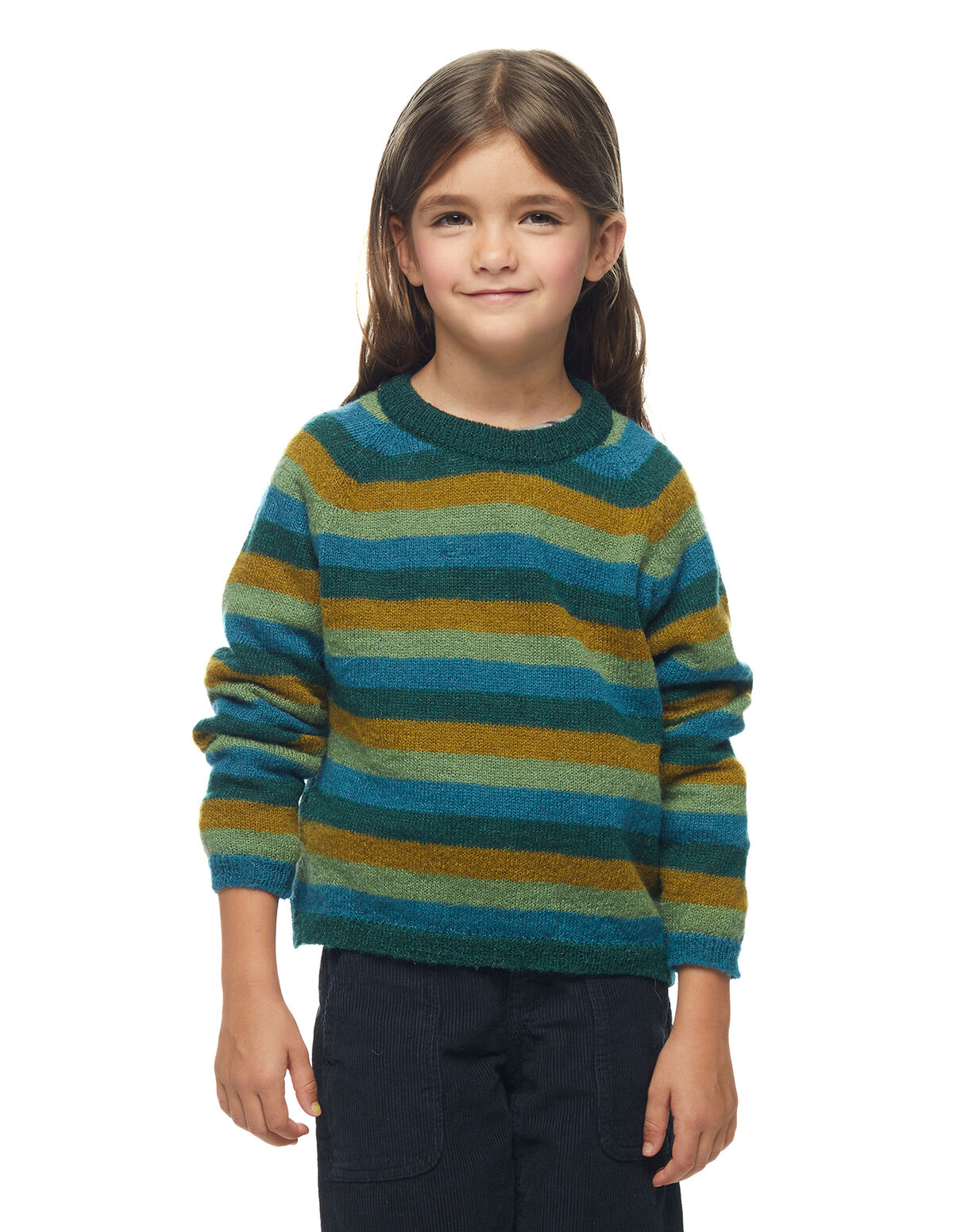 PULL VERT RAYURE MOUTARDE