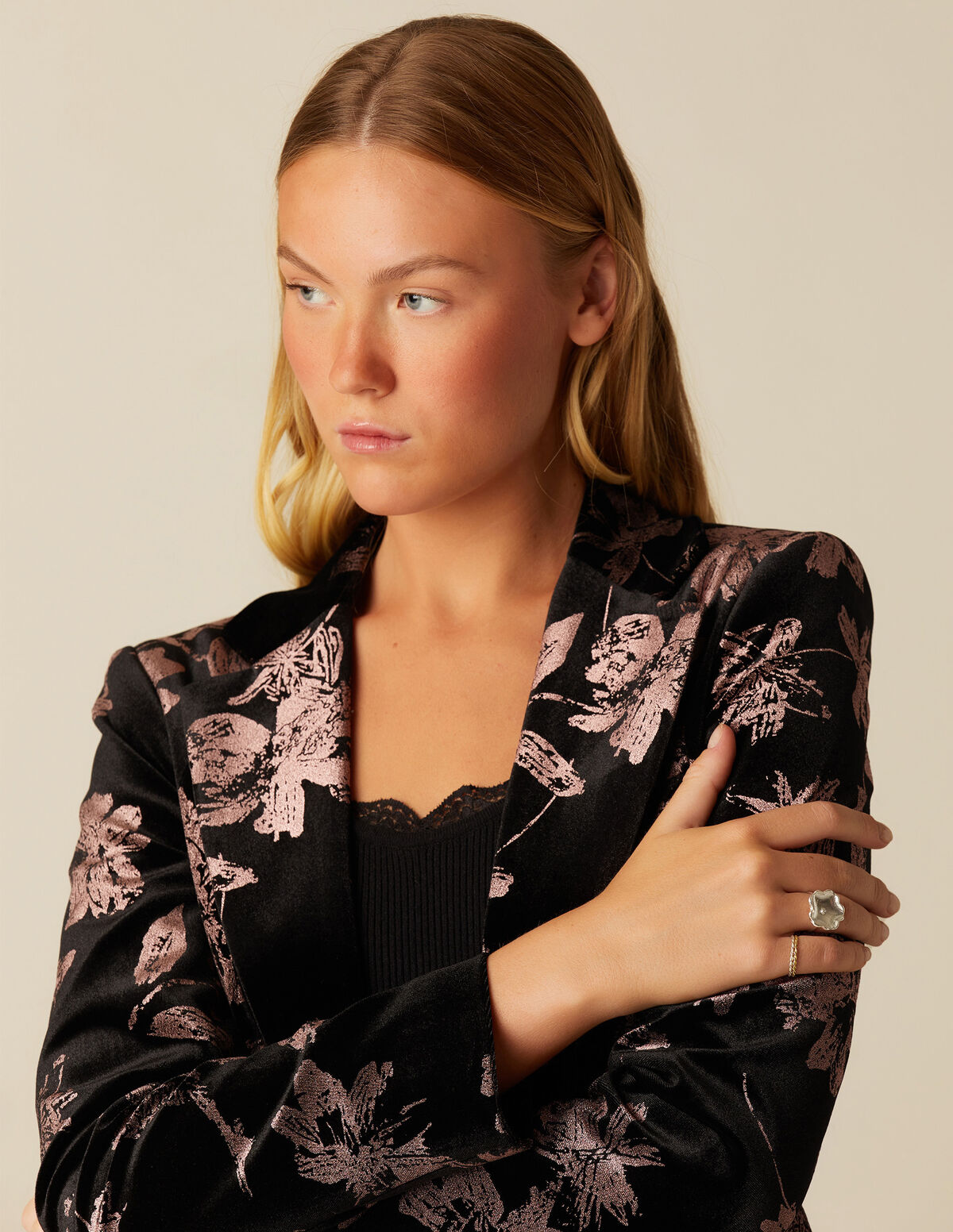 BLAZER VELOURS FLEUR MÛRE