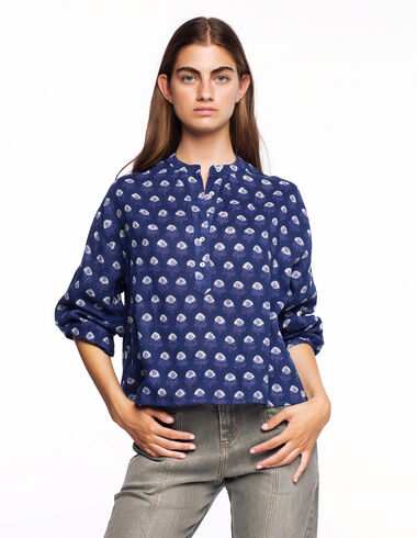 Blue buti lantern sleeve button-up shirt - View all > - Nícoli