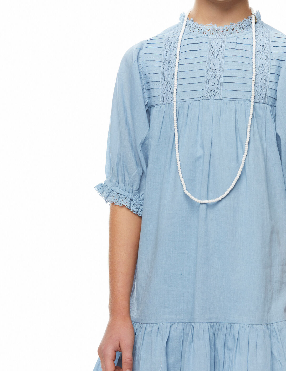 Vestido cuello perkins encajes azul