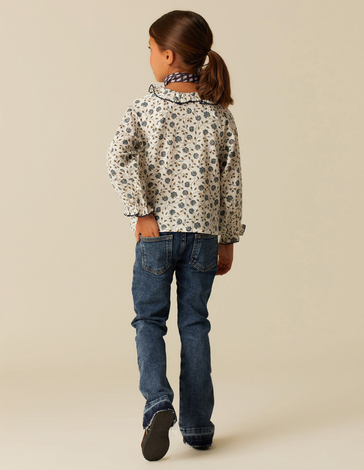 BLUE STITCHING FLORAL SHIRT