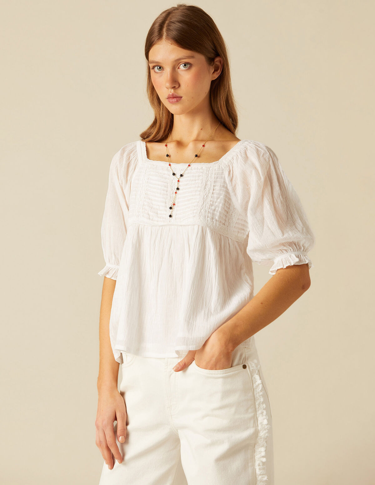CAMISA CUADRADO ENCAJES BLANCA