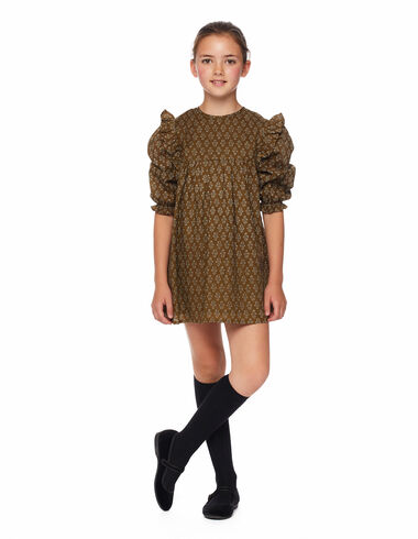 Mustard print ruffle seamed dress - Clothing - Nícoli