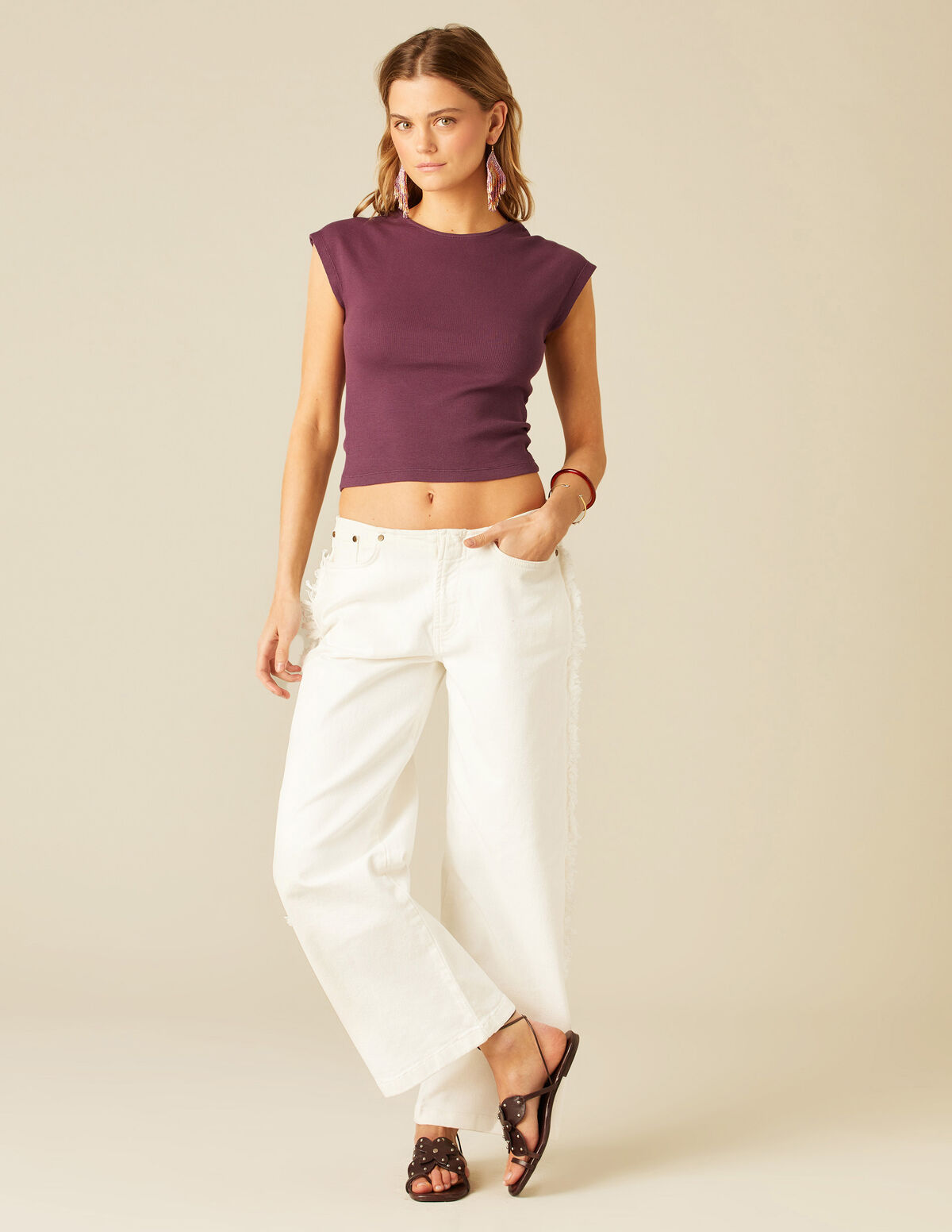 PANTALÓN FLECOS LATERALES BLANCO