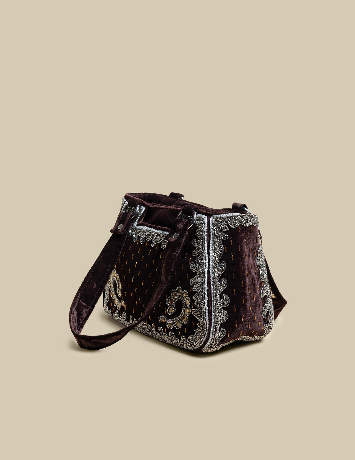 BROWN BEADED VELVET BAG