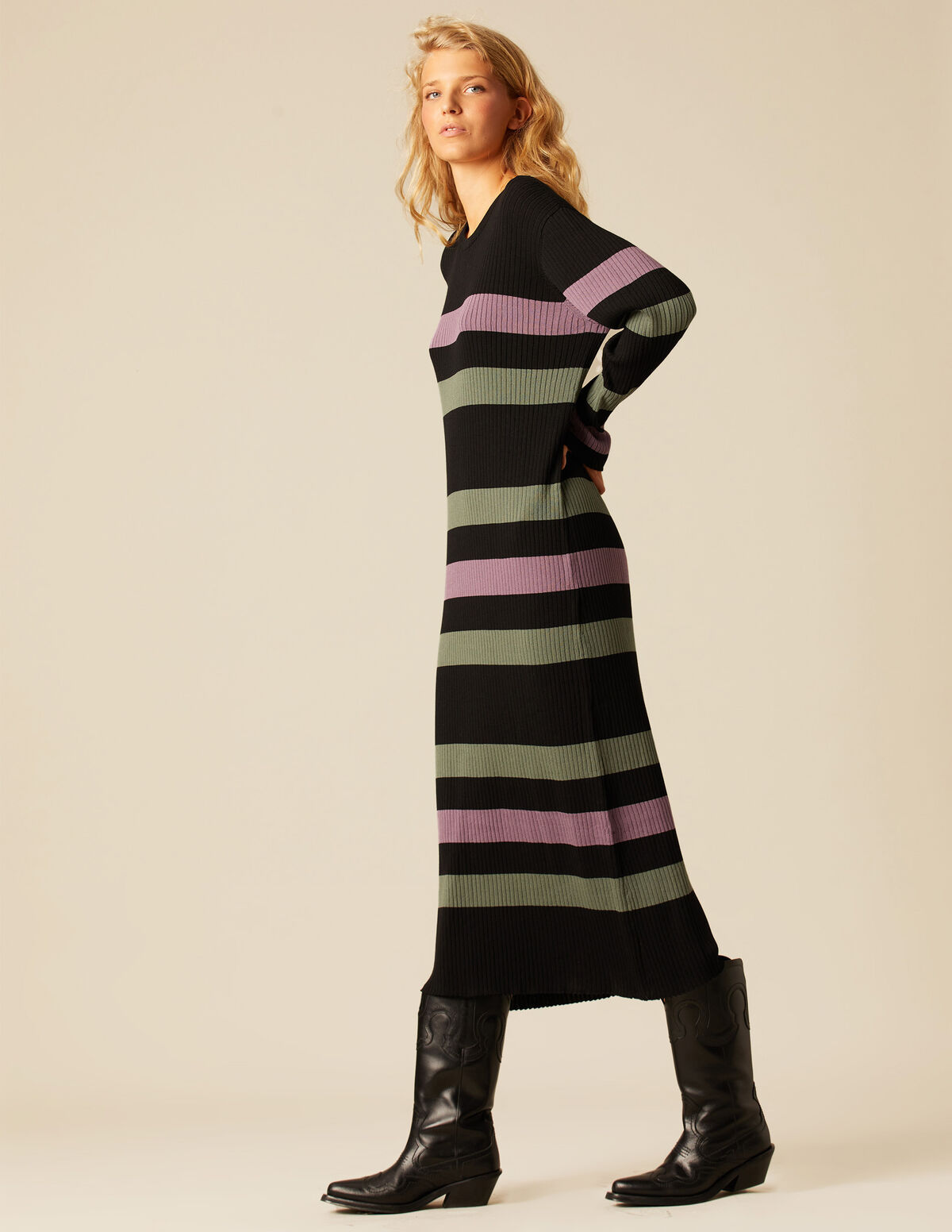 ROBE MAILLE RAYURES CÔTELÉE
