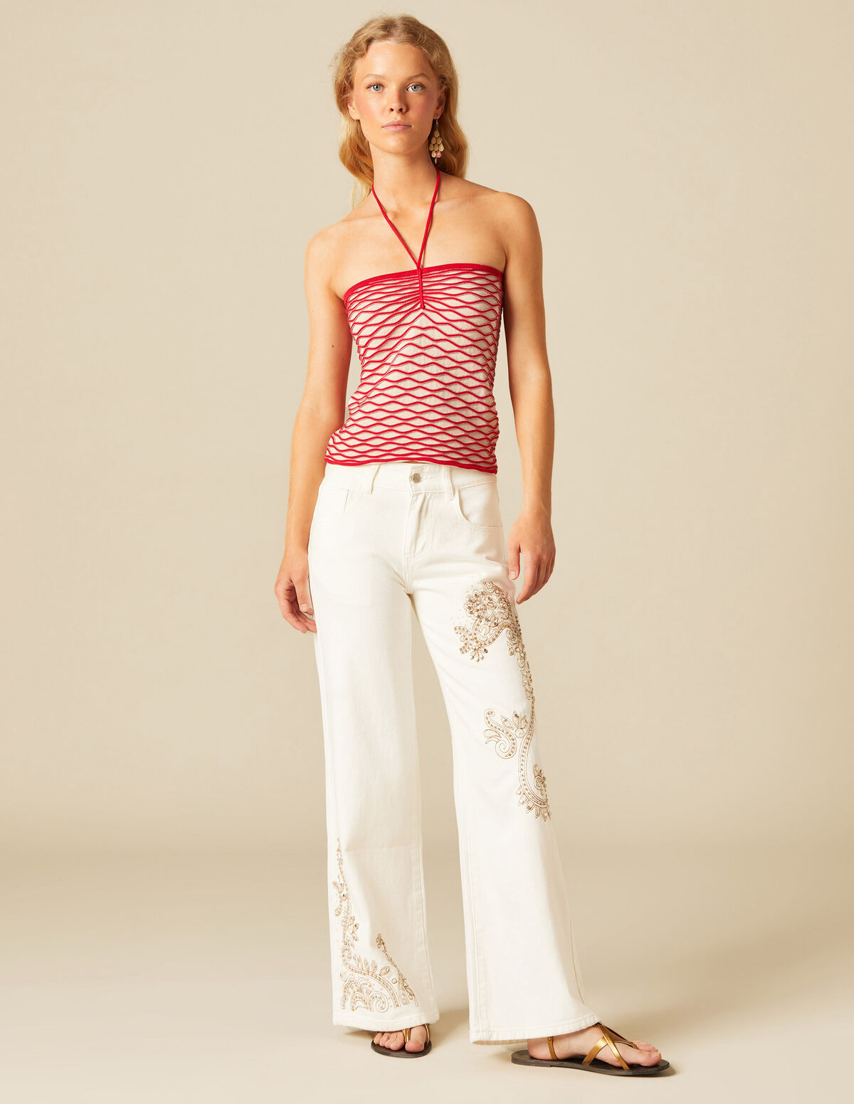 WHITE EMBROIDERED TROUSERS