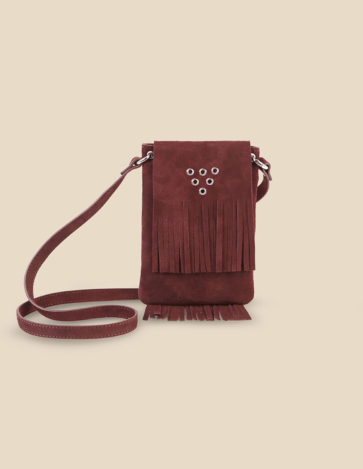 MAROON FRINGED SUEDE BAG