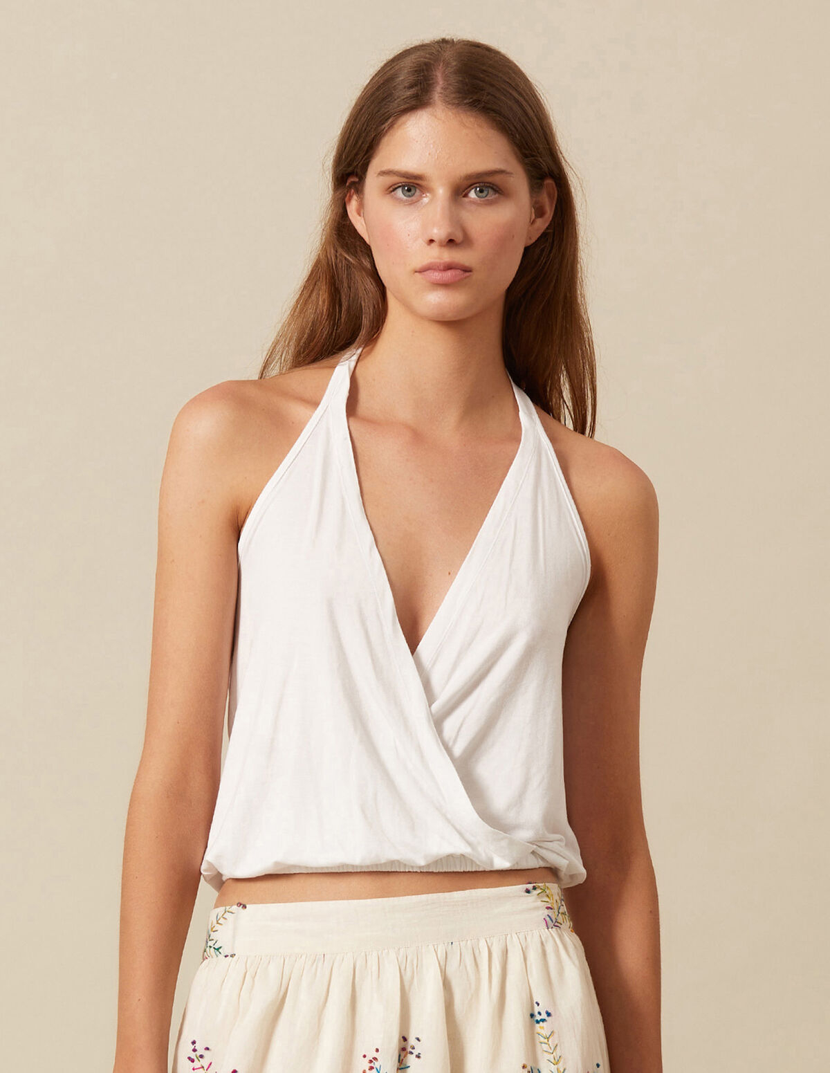 WHITE HALTER TOP