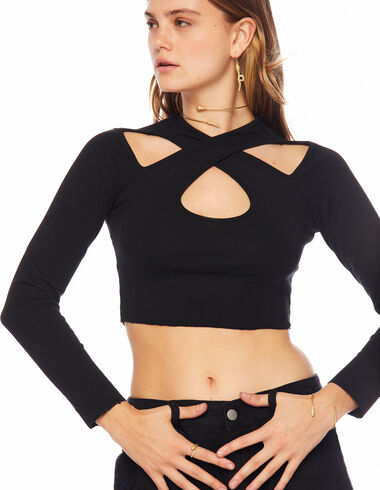 Black ribbed crossover top - View all > - Nícoli