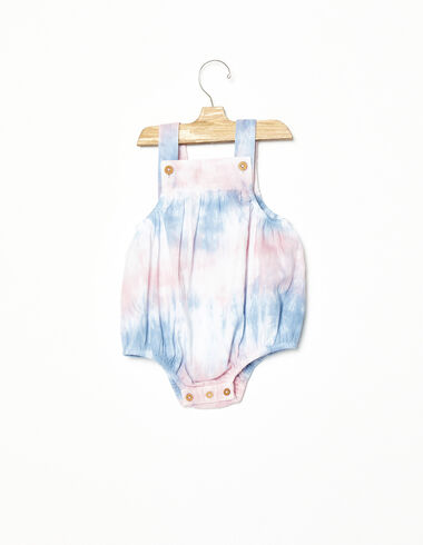 Blue tie dye buttoned playsuit - View all > - Nícoli
