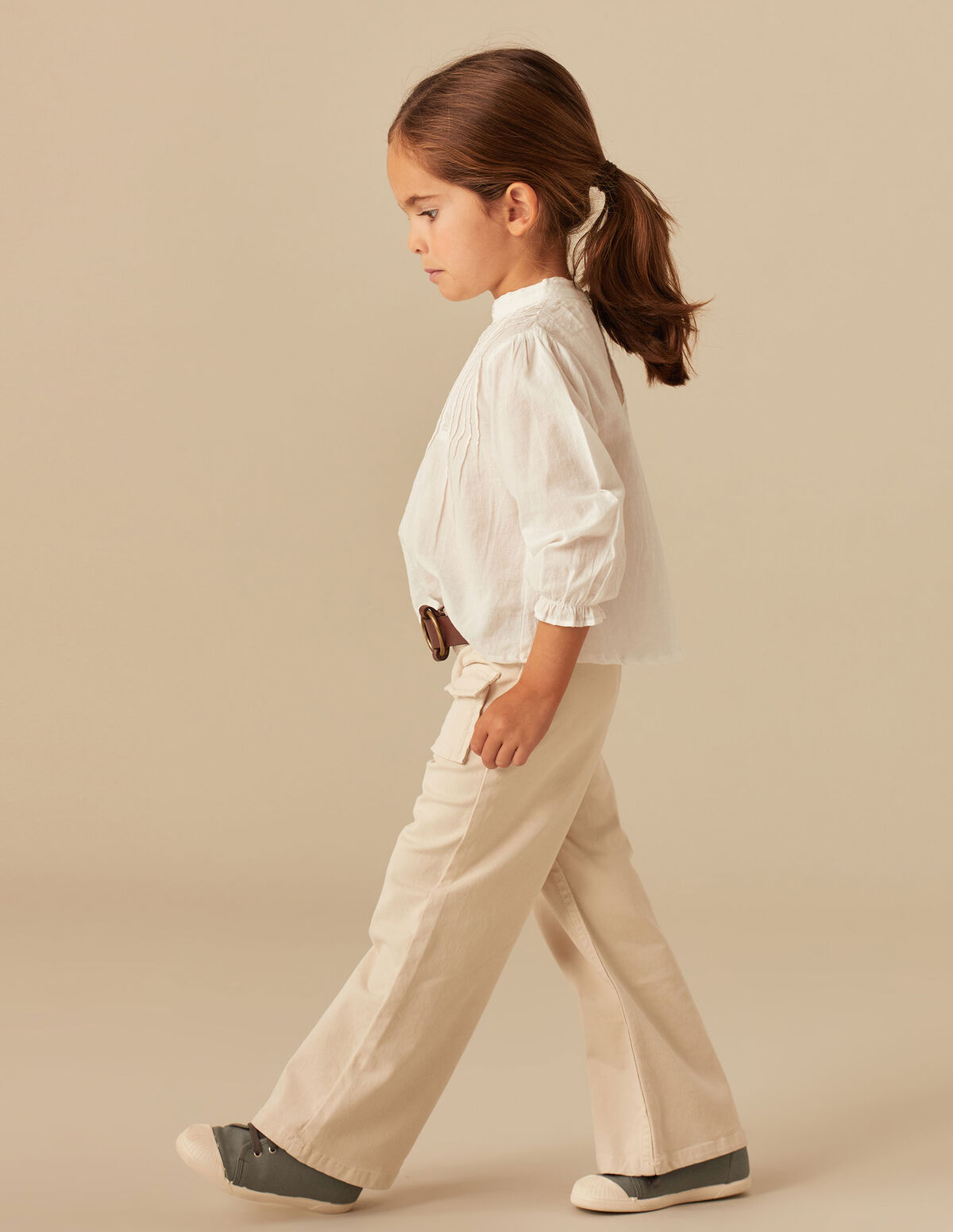 SAND-COLOURED FLAP POCKET TROUSERS