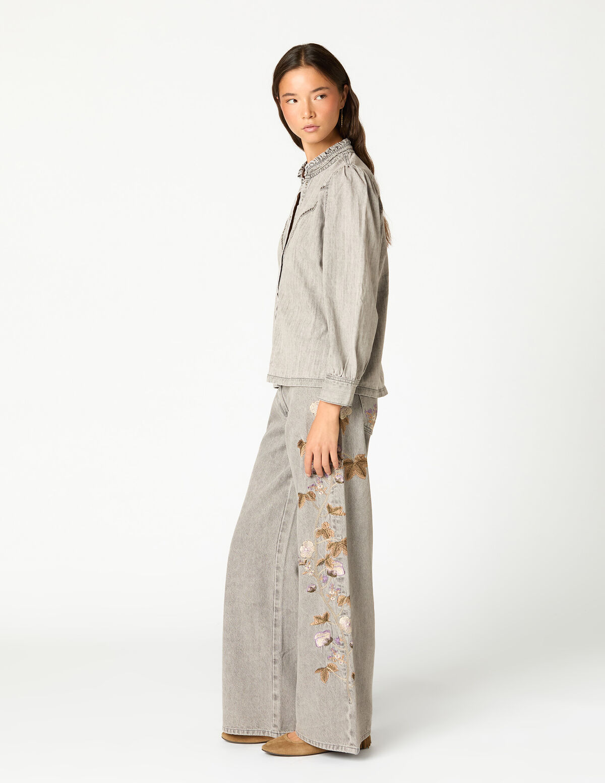 CAMISA DENIM TACHAS LIGHT GREY