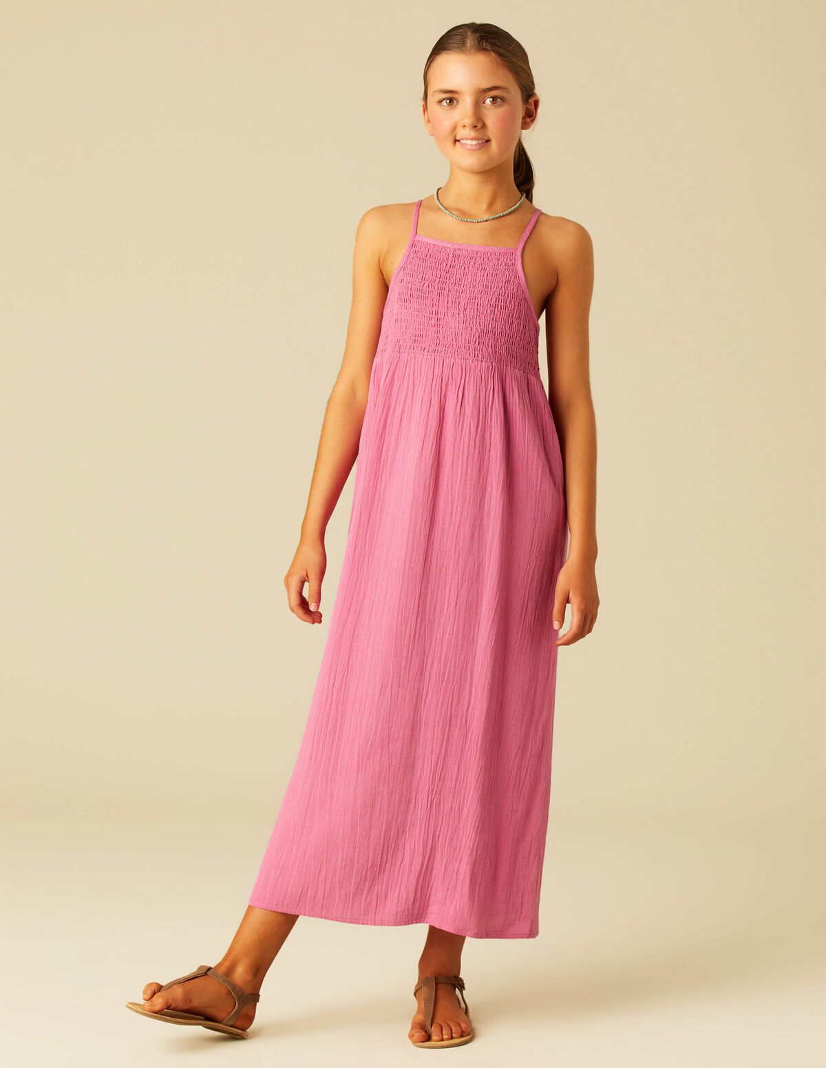 VESTIDO LARGO FRUNCES FRESA