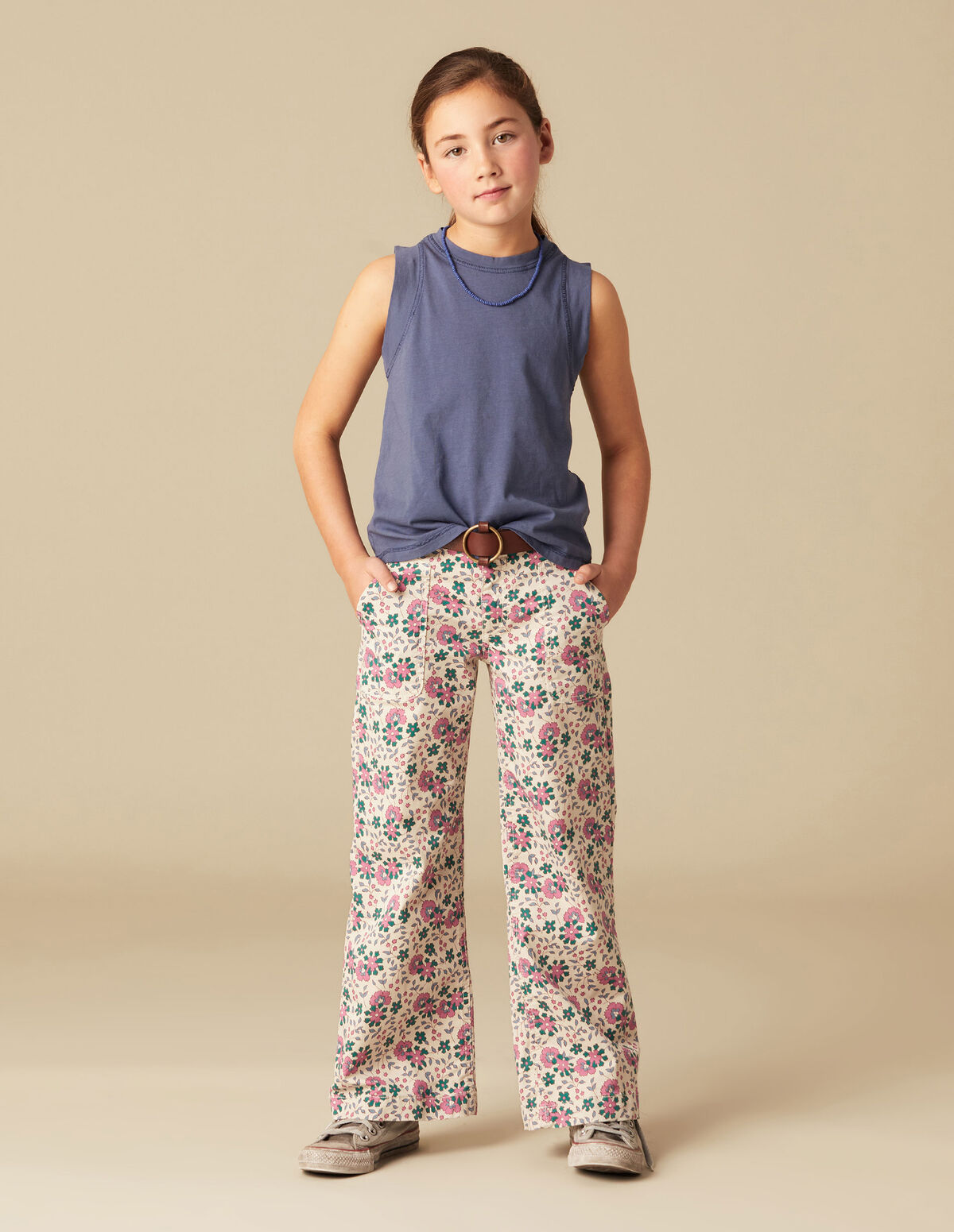 PANTALON FLEURS VERT/ROSE