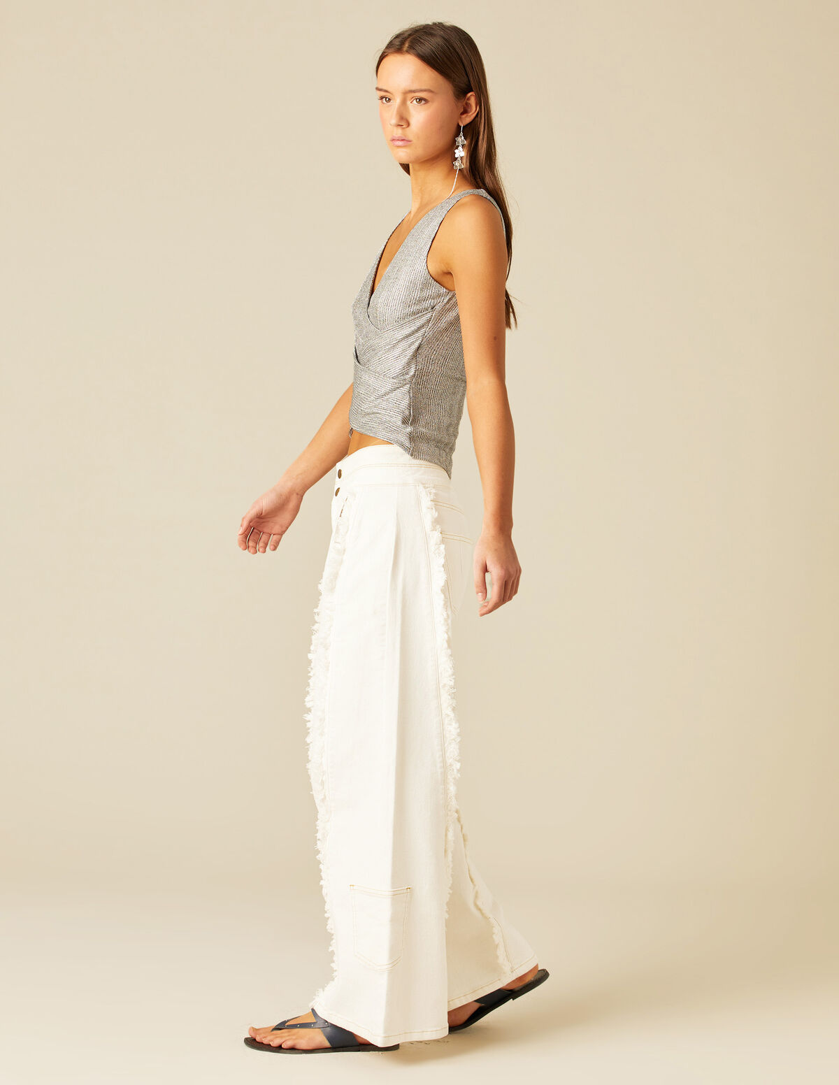 WHITE DOUBLE-WAISTBAND TROUSERS