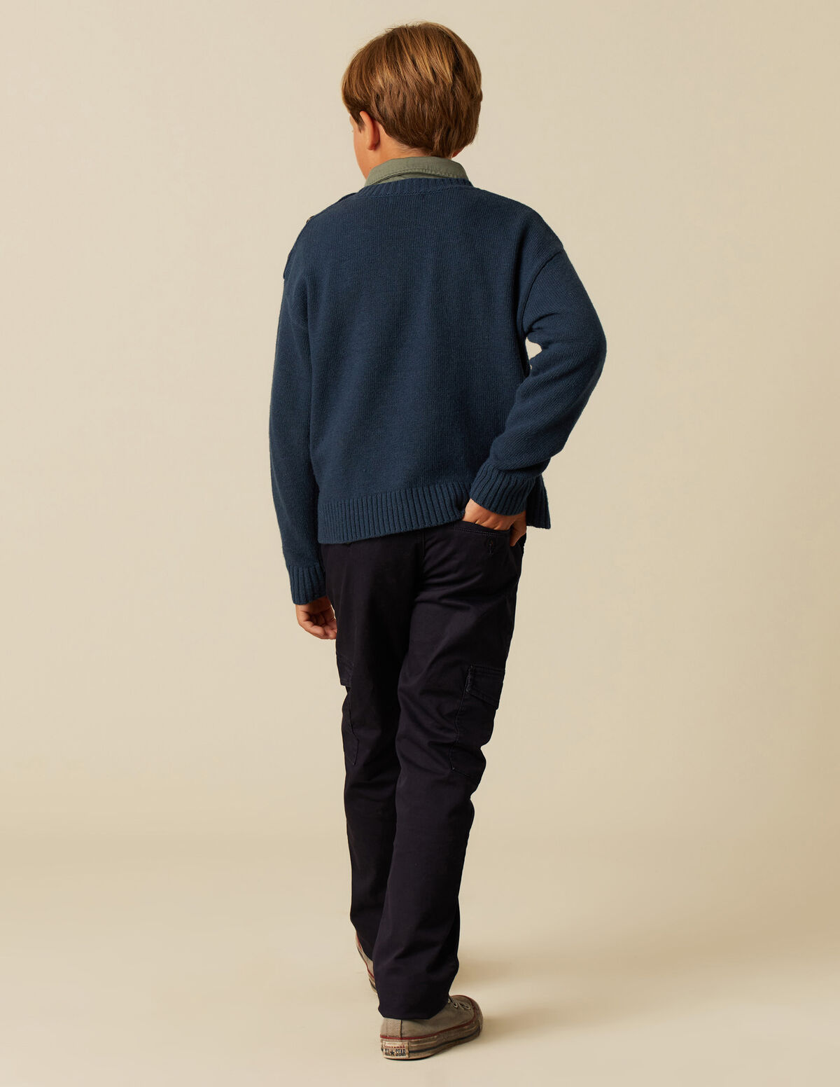 PULL MAILLE BOUTONS BLEU