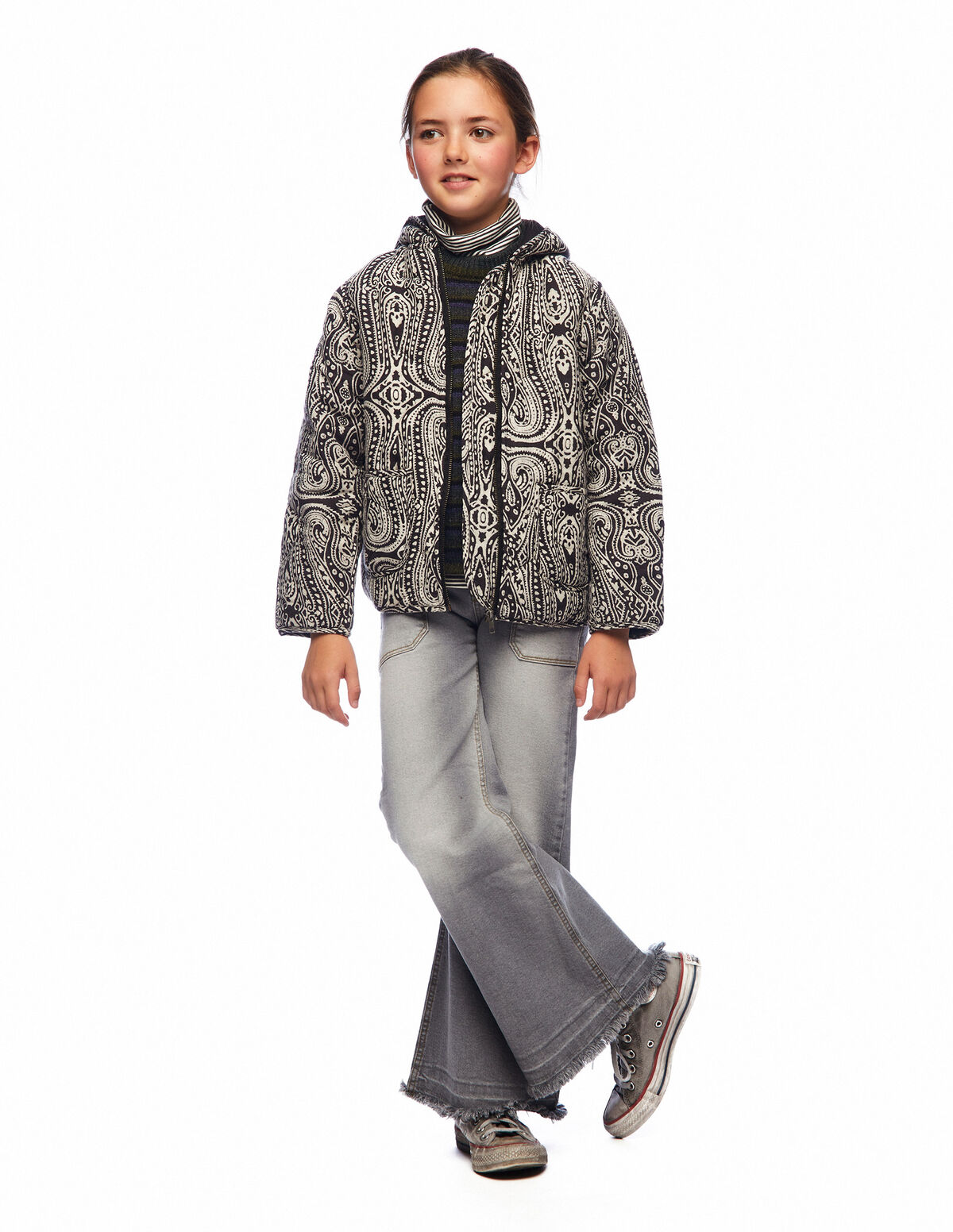 Chaqueta capucha print cashmere antracita 