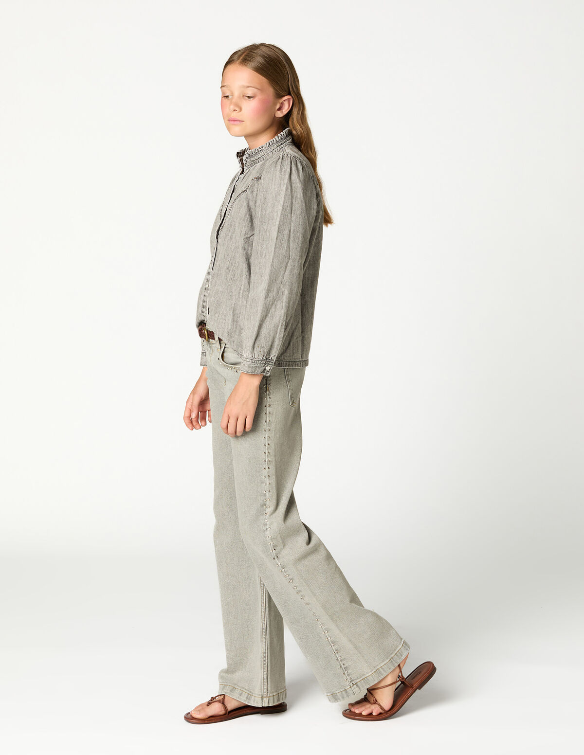 GREY STUDDED DENIM SHIRT