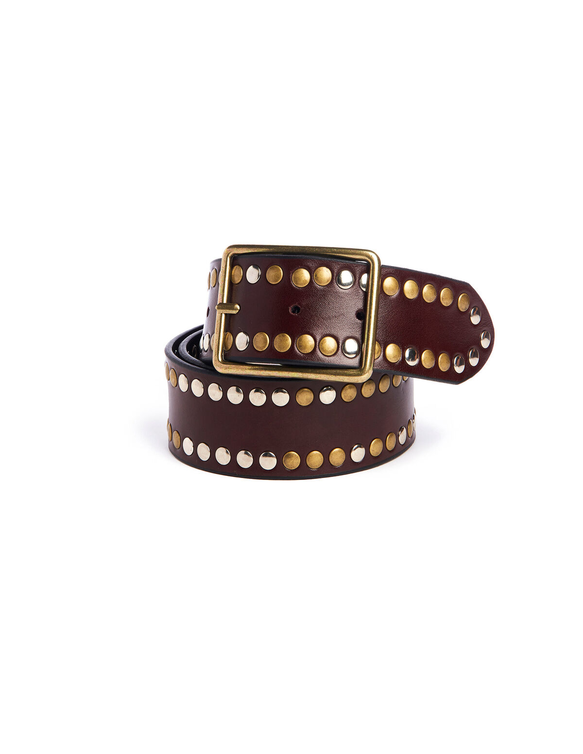 Brown leather two-tone studs belt gold buckle - Continuidad - Nícoli