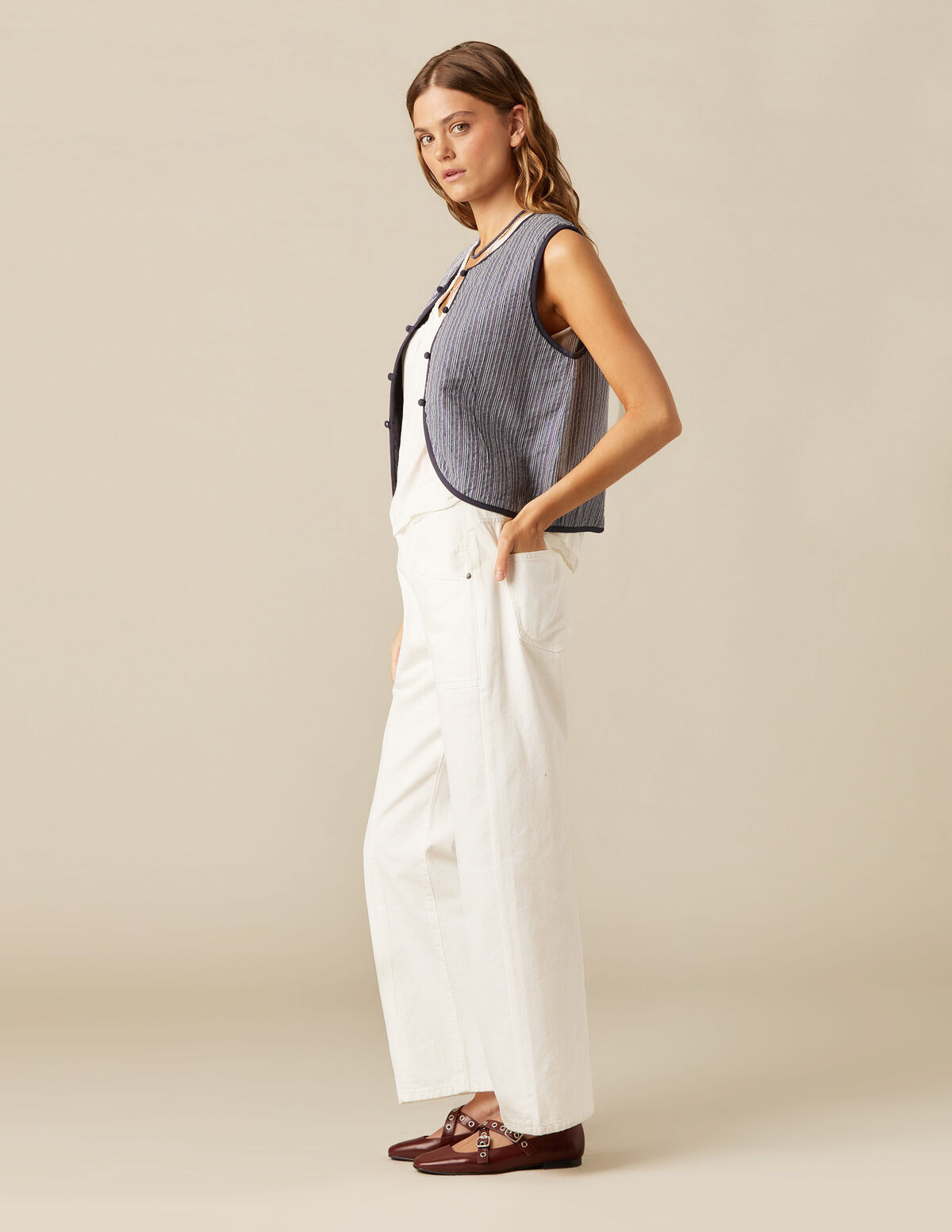 GILET RAYÉ BLEU LUREX