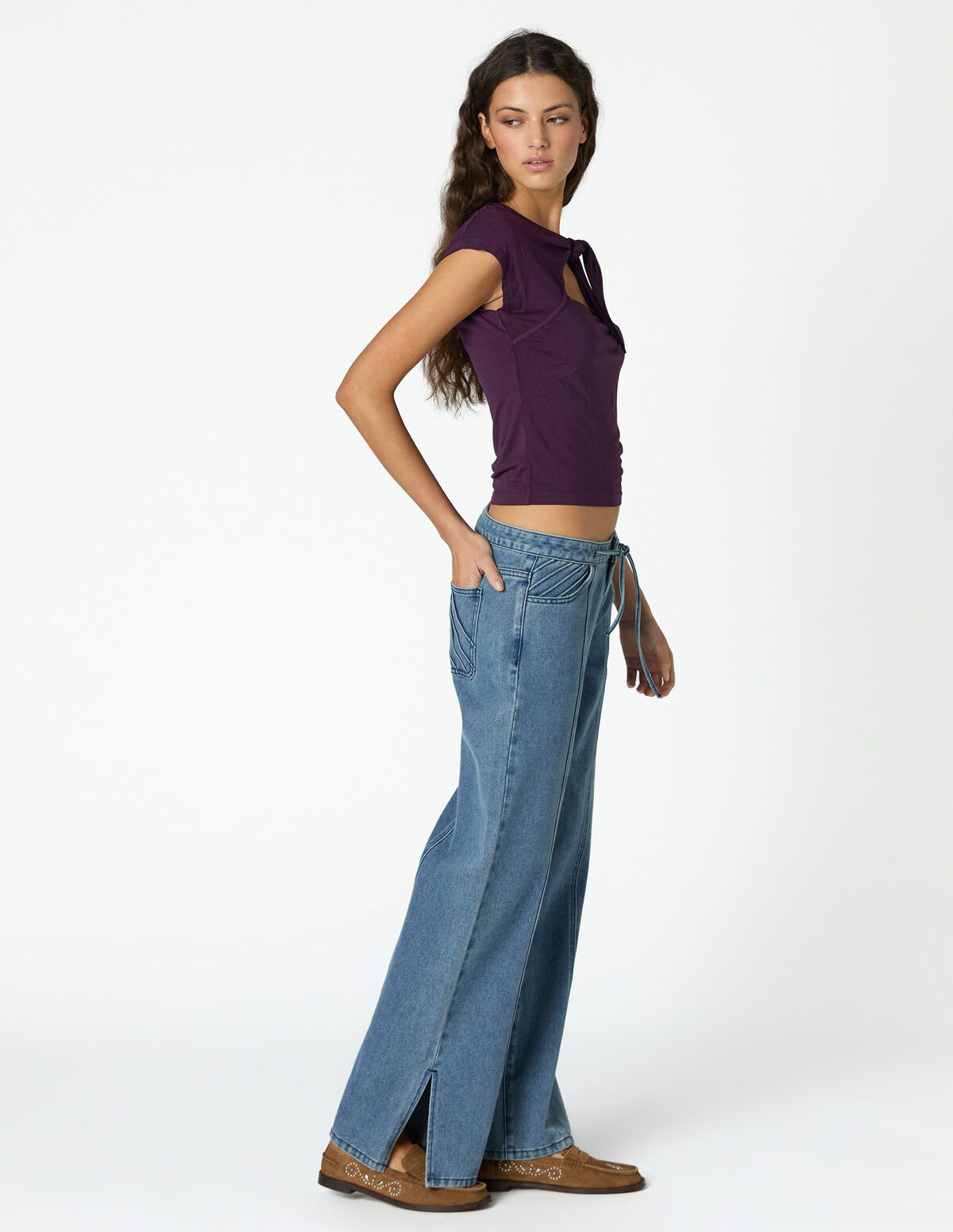 BLUE TOP-STITCHED POCKETS TROUSERS
