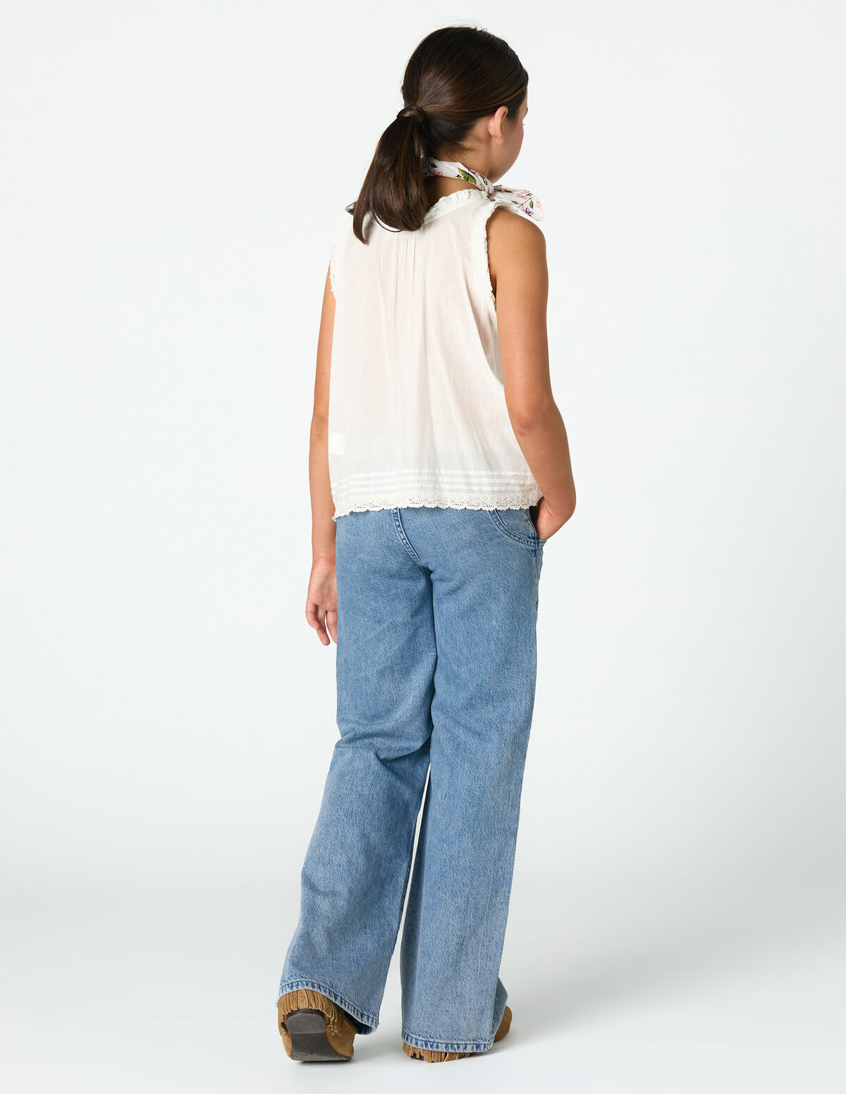 CAL&Ccedil;AS DENIM BRANCO COM BOLSOS