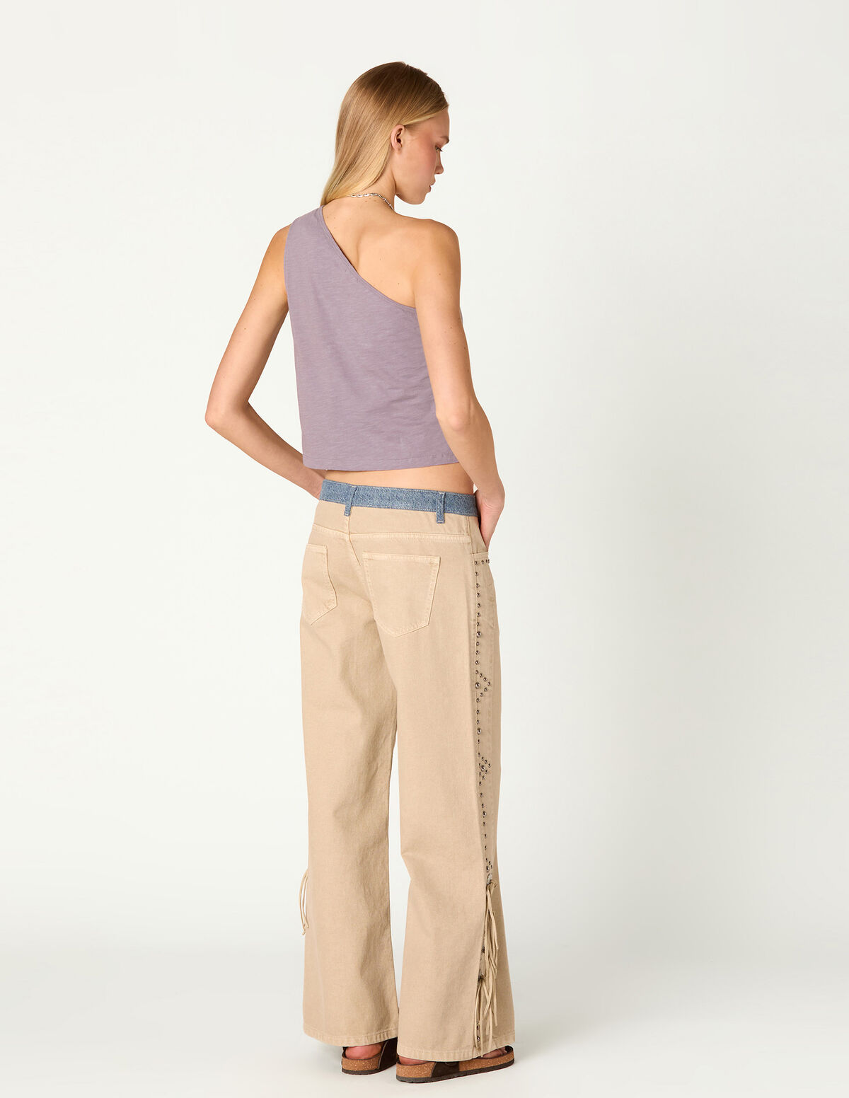 BEIGE/CONTRAST STUDDED COWBOY JEANS