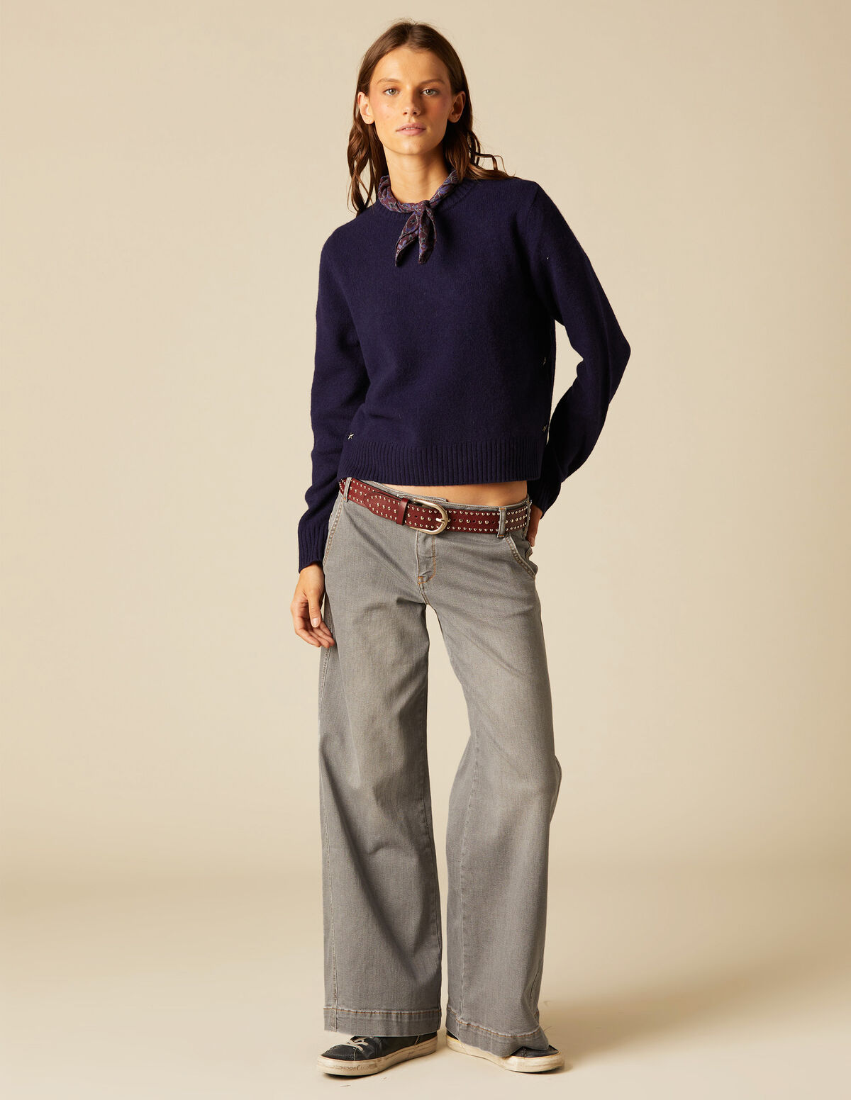 GREY DOUBLE-BUTTON LOW WAIST TROUSERS