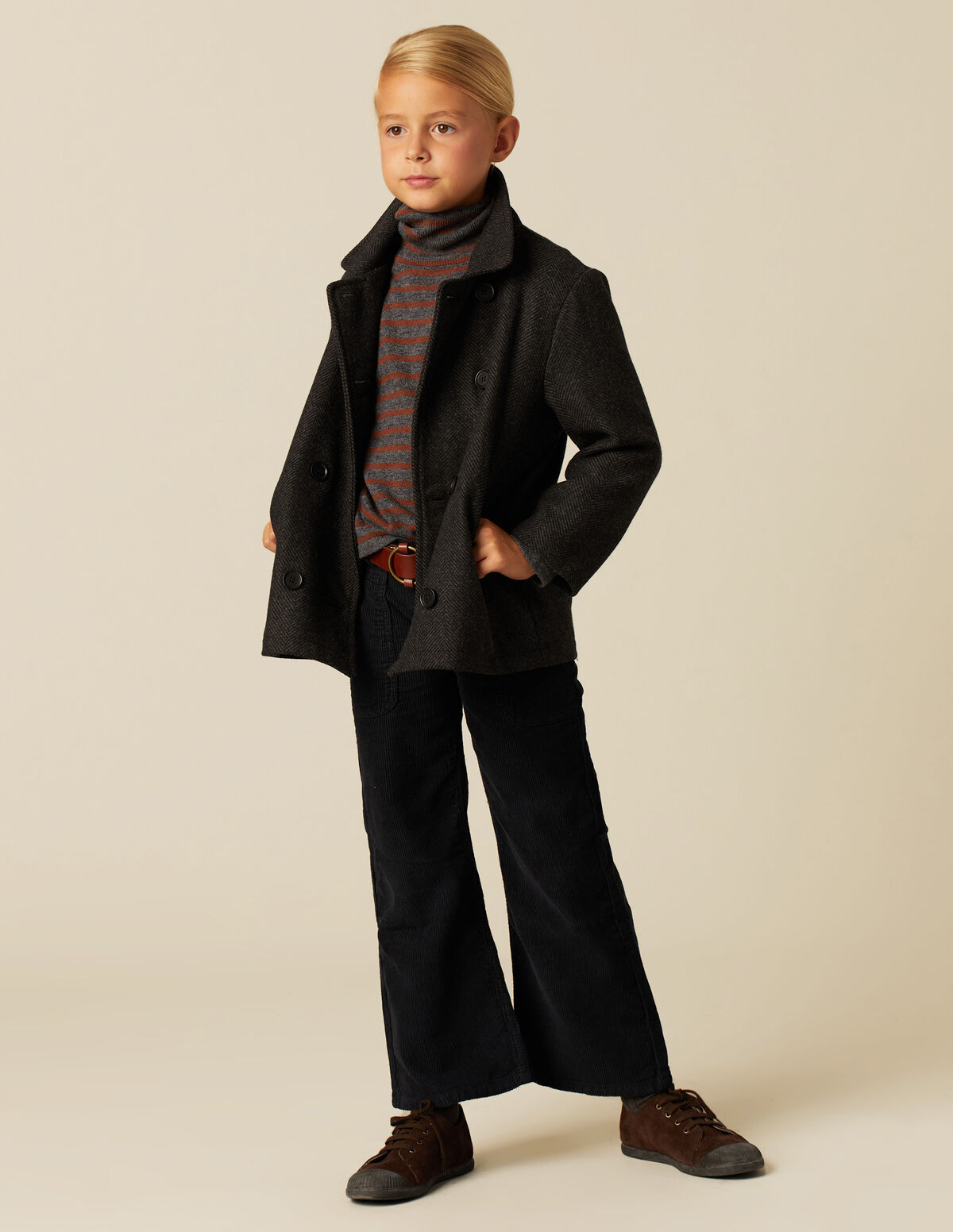 GREY HERRINGBONE CROSSOVER COAT