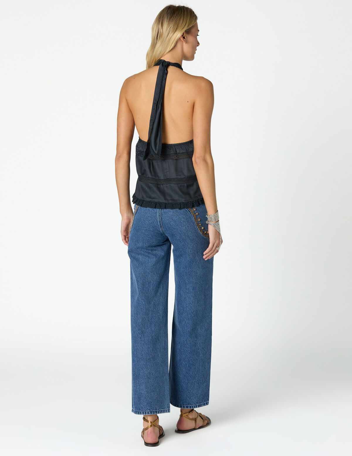 CAL&Ccedil;AS CINTADO BORDADO ECRU