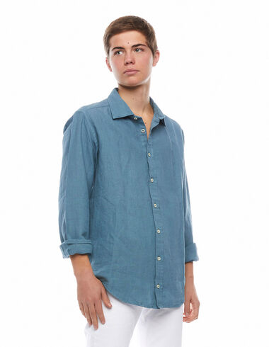 Blue linen V-neck shirt - Shirts - Nícoli