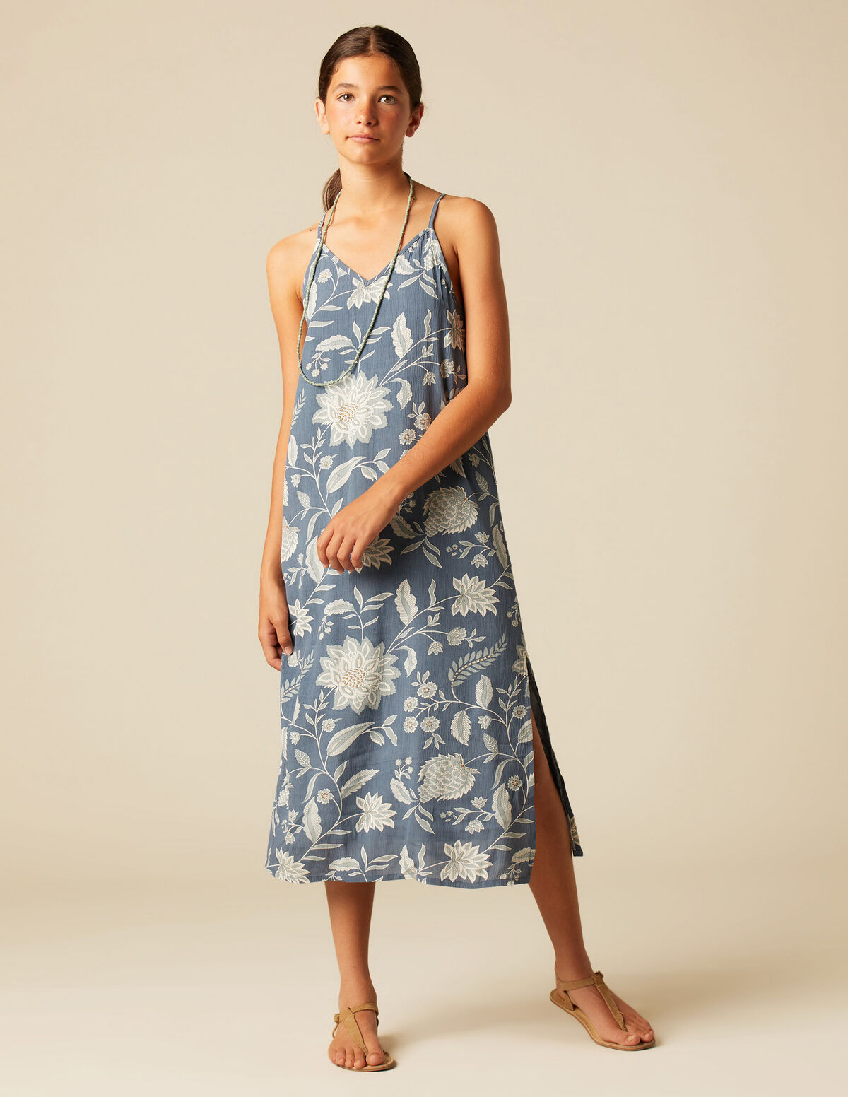 BLUE FLOWER PRINT DRESS