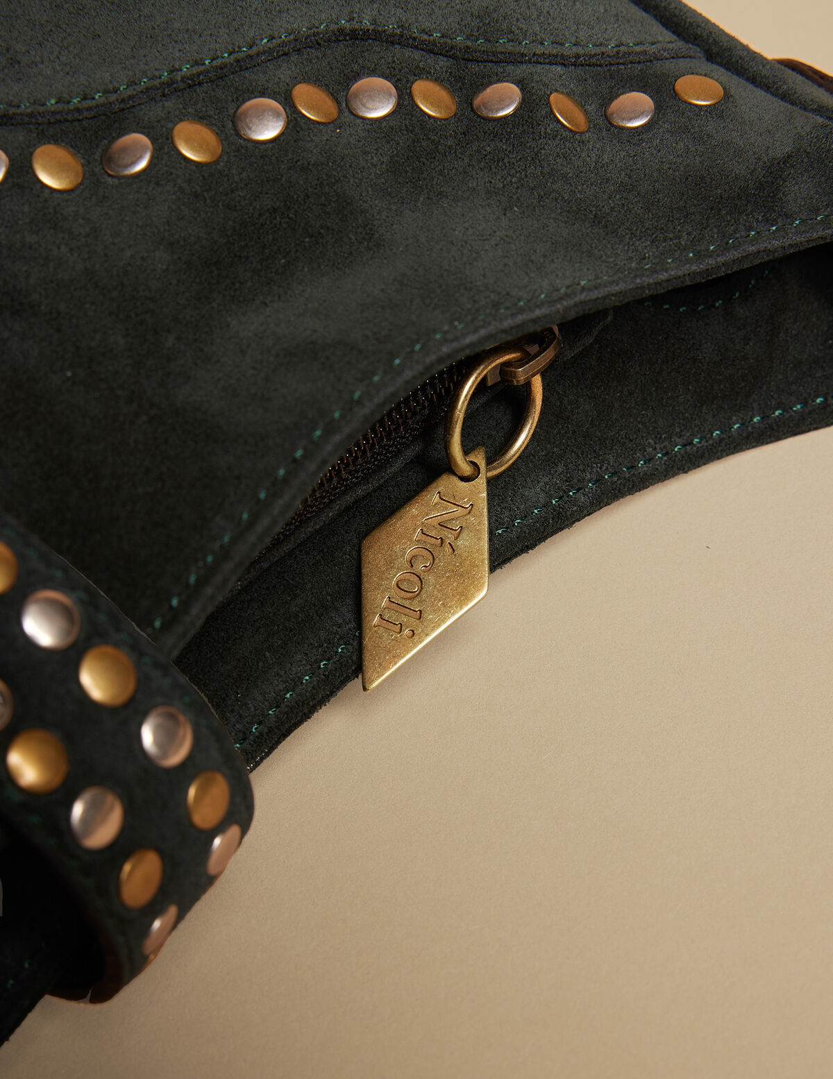 GREEN STUDDED SUEDE BAG