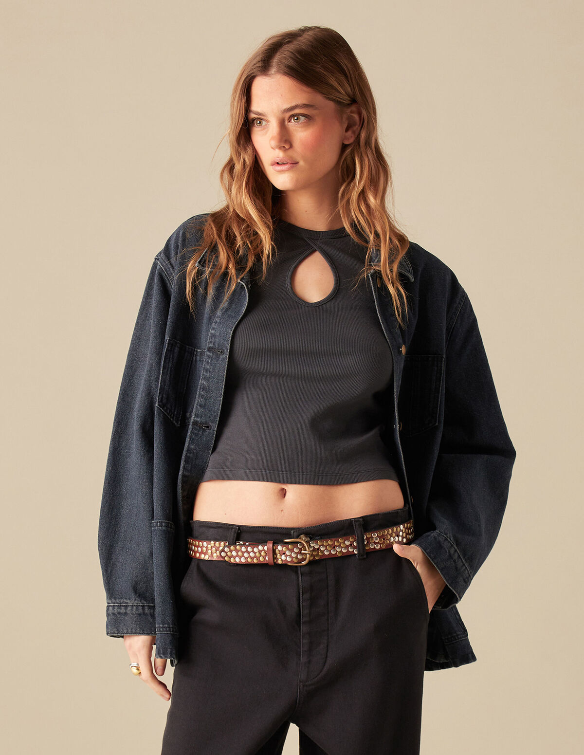 BLUE/BLACK DENIM JACKET POCKETS