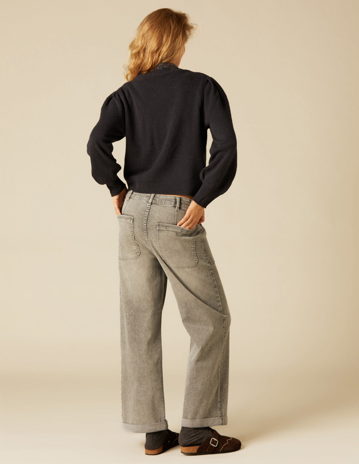 DENIM BOTONES CINTURILLA GRIS AZUL