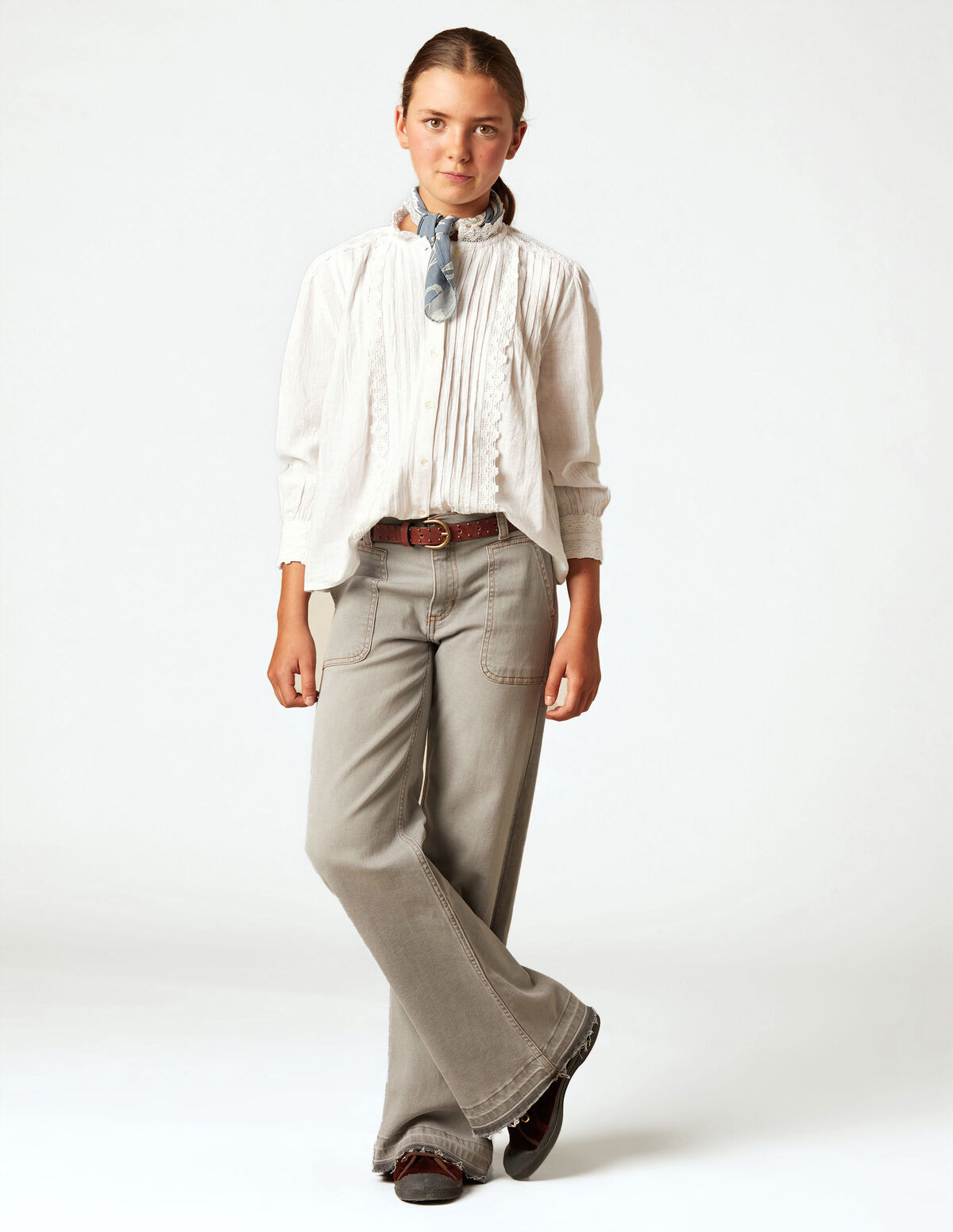 ECRU LACE PIN-TUCK SHIRT