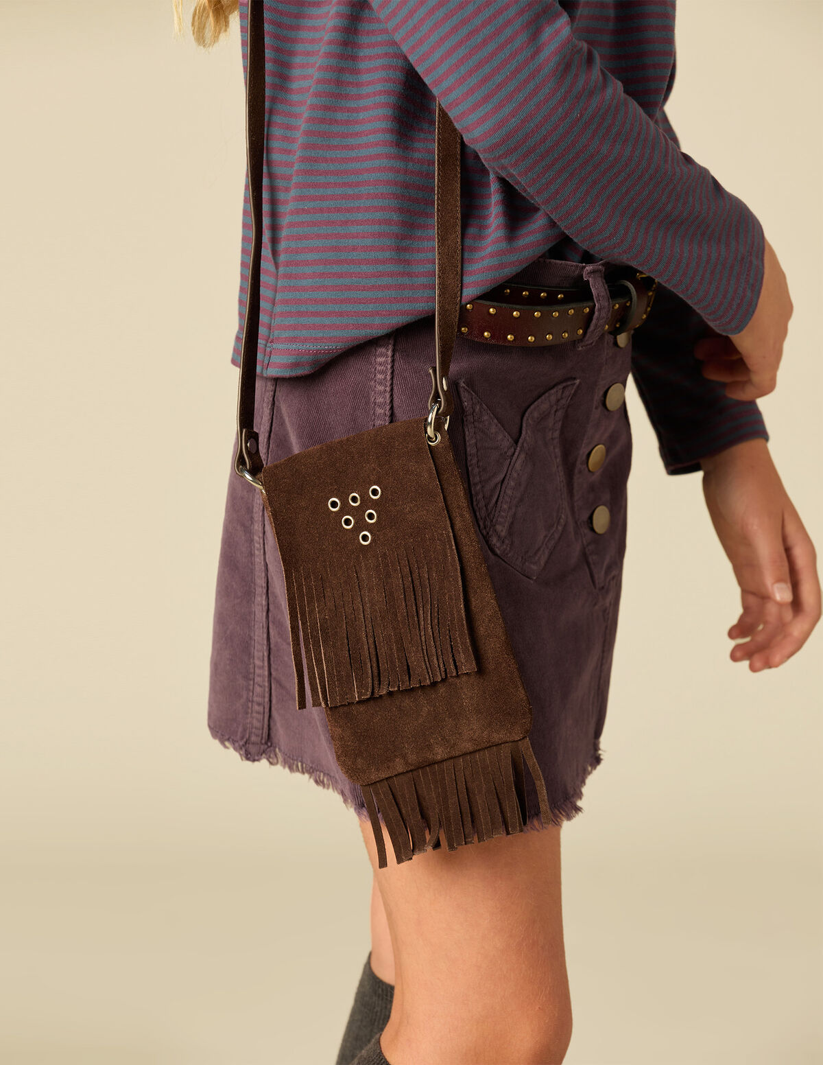MAROON FRINGED SUEDE BAG