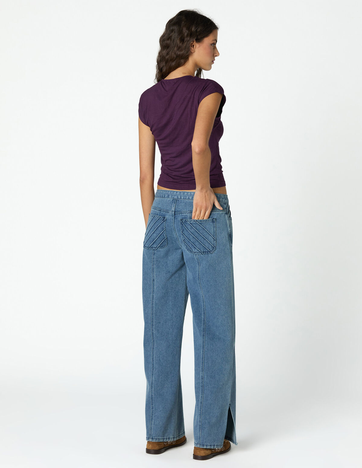 BLUE TOP-STITCHED POCKETS TROUSERS