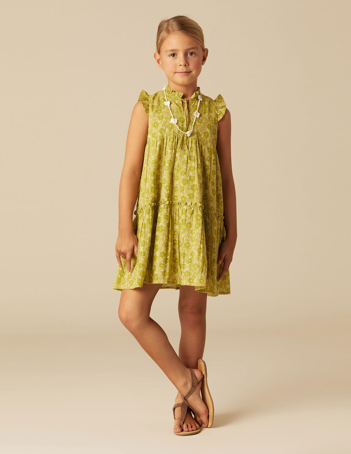 LIME CONTRAST FLOWER DRESS