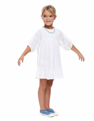 White lantern sleeve dress with lace trim - Dresses - Nícoli