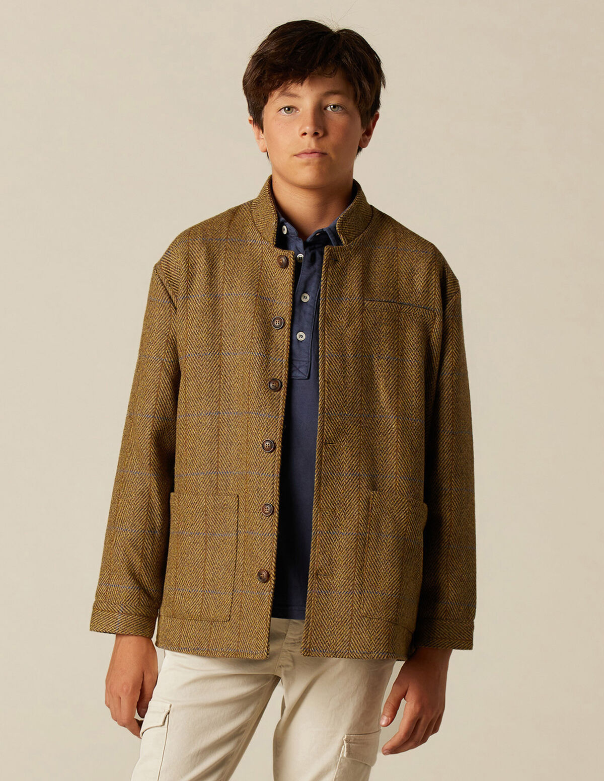 ABRIGO CRUZADO ESPIGA GRIS