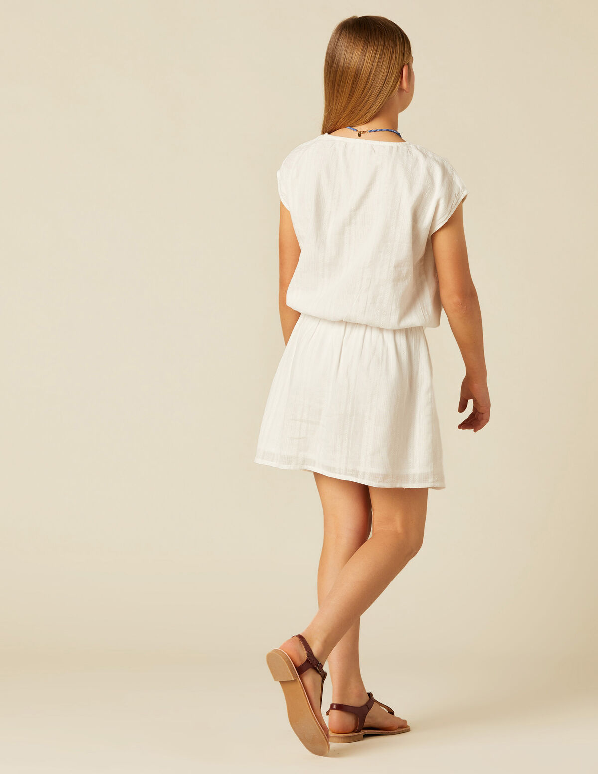 BLUE EMBROIDERED ELASTICATED DRESS