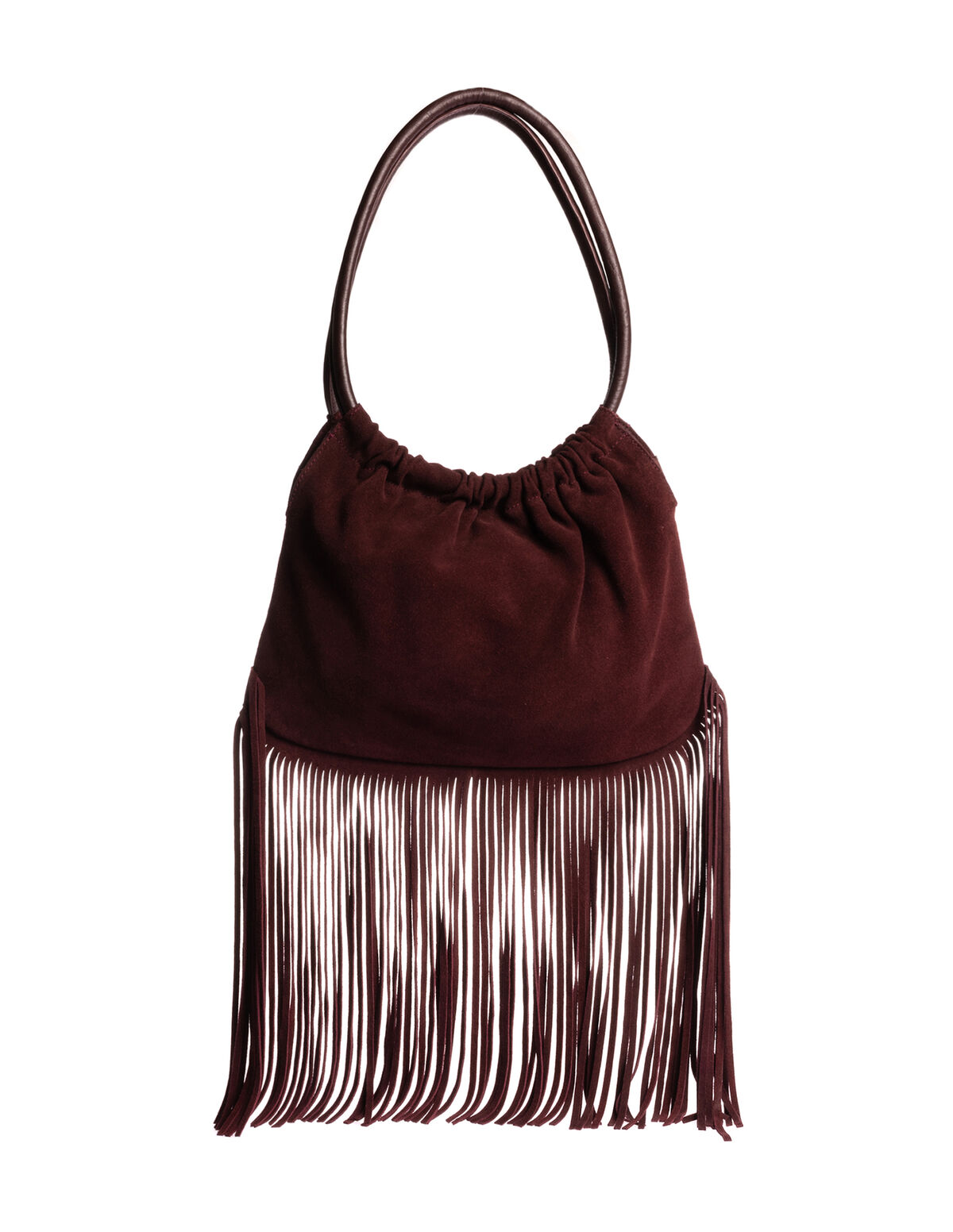 SAC DAIM &Agrave; FRANGES GRENAT